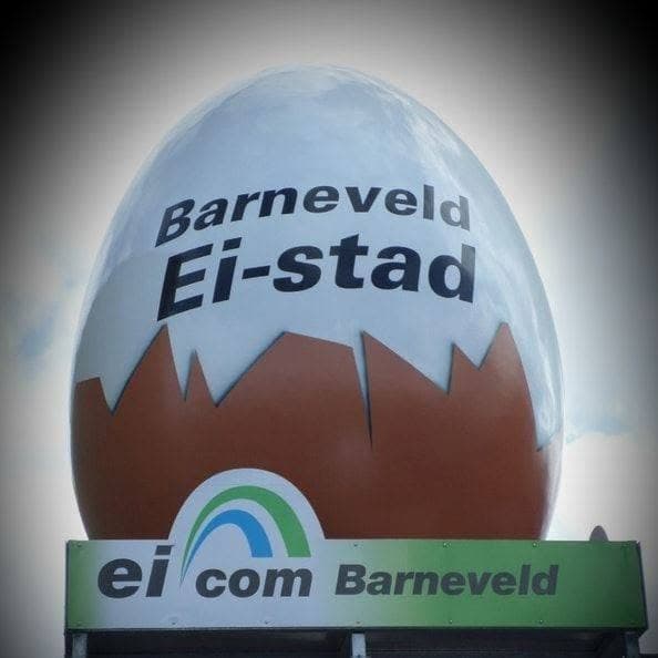 The large egg of Barneveld, the egg town, with the Eicom Barneveld logo. Click to follow Eicom Barneveld on Facebook